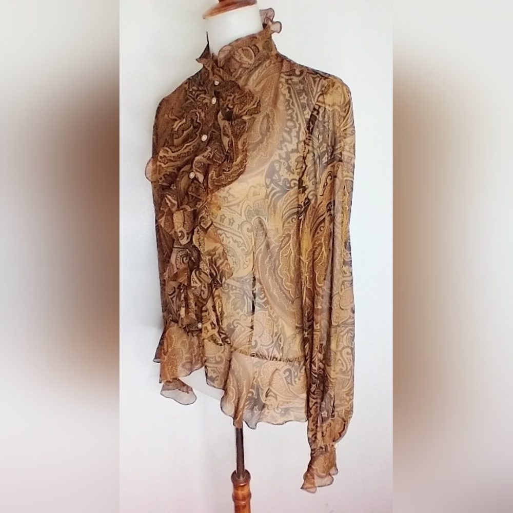 LAUREN SILK CHIFFON RUFFLE BLOUSE